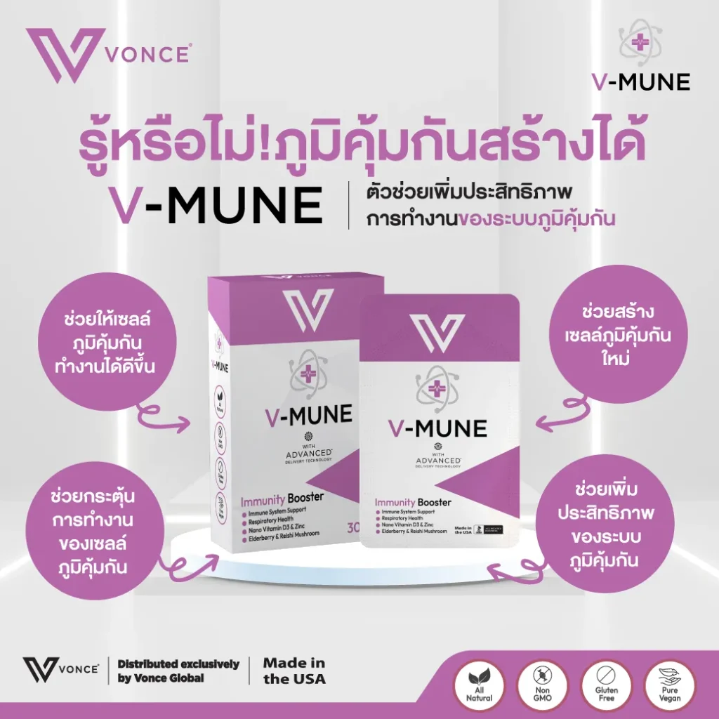VMUNE VONCE วีมูน ภูมิแพ้ เสริมภูมิคุ้มกัน ลดอาการเป็นหวัด ลดอาการติดเชื้อ