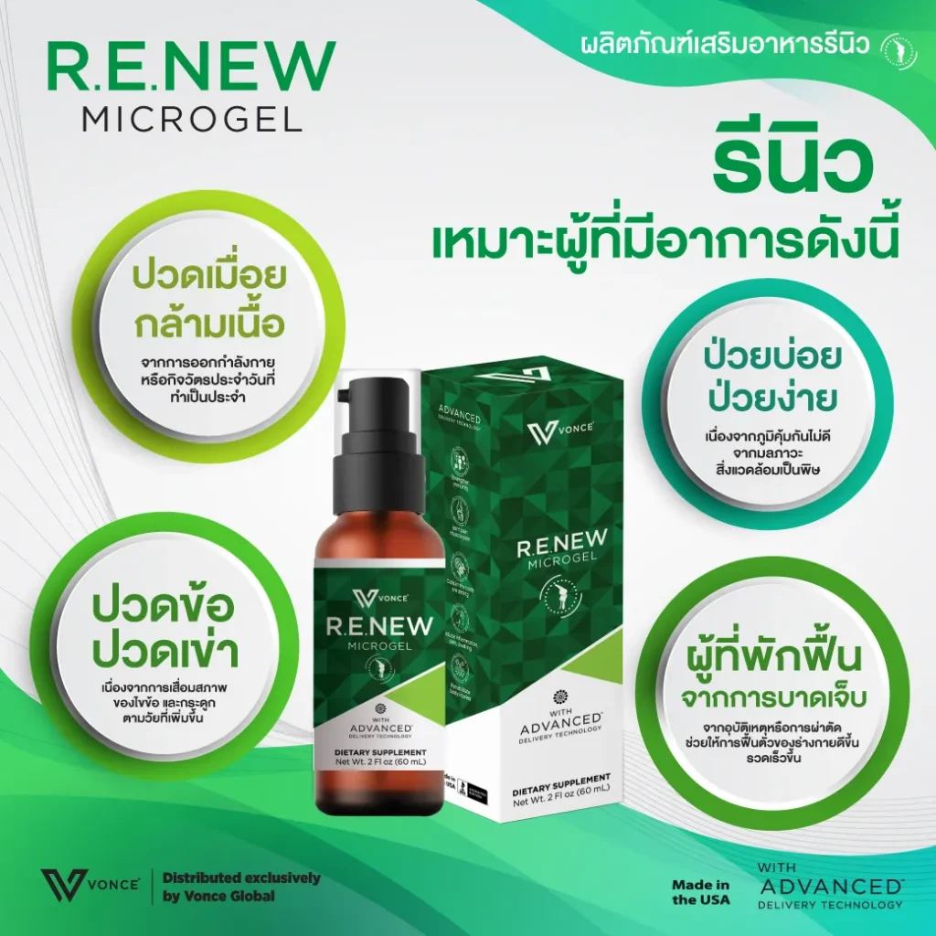 RENEW VONCE รีนิว ปวดข้อ ปวดเข่า โรคเก๊าท เบาหวาน ออฟฟิศซินโดรม นิ้วล็อค สะบักจม